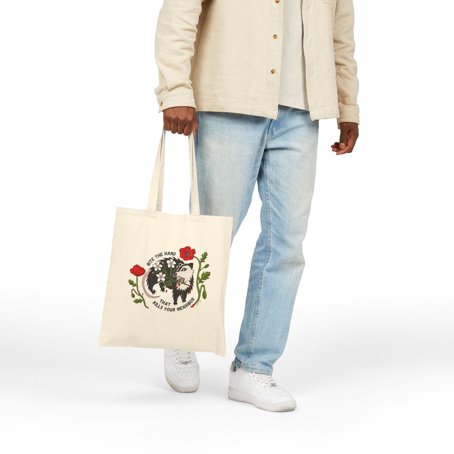 Bite the Hand Cotton Canvas Tote Bag