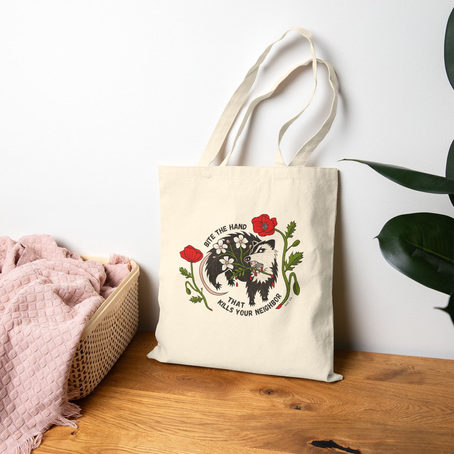 Bite the Hand Cotton Canvas Tote Bag