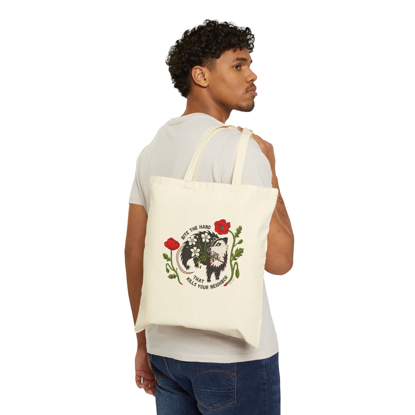 Bite the Hand Cotton Canvas Tote Bag
