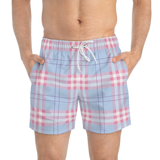 Trans Pride Tartan Swim Trunks for Beach Days, Summer Vacations, and Pool Parties