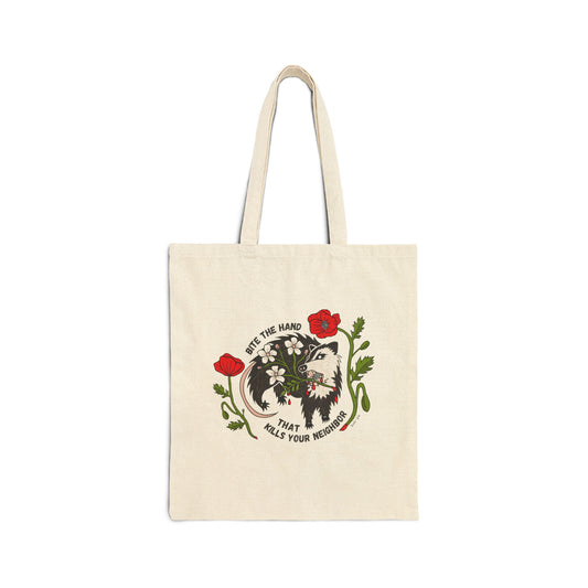 Bite the Hand Cotton Canvas Tote Bag